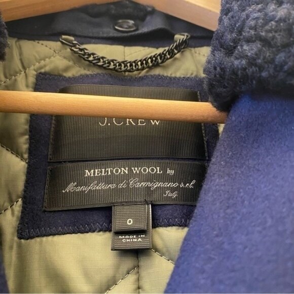 J.Crew Collection || Shearling Bomber Jacket Coat Wool Fur Navy Black 0 - Picture 4 of 10